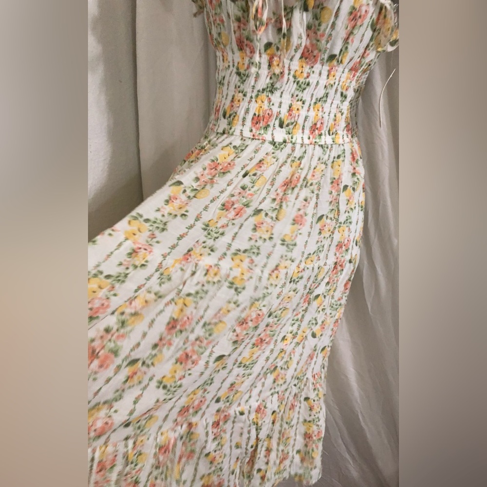 Trixxi floral yellow citrus print garden ruffle bust smocked dress size Small - Picture 3 of 16